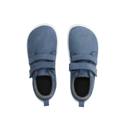 Photo 1 - A photo of Be Lenka Jolly kids play sneaker in blueberry with white soles. Shoes are simple in design with two velcro closures and made from nubuck. Right shoe is shown from the right side against a white background. Photo 2 - Both shoes are shown from the top down against a white background. #color_blueberry