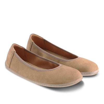 A photo of the Be Lenka Sophie flats made from a leather upper and a microfiber interior. The flats are toffee brown in color with tan rubber soles and are a simple ballerina flat design. Both shoes are shown together with toes angled down toward the right on a white background. #color_toffee-brown