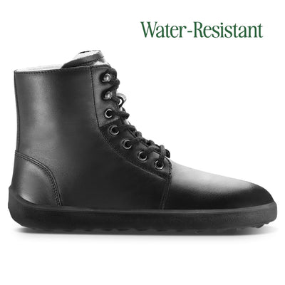 All black smoother leather Be Lenka Winter 3.0 lace up, wool lined boots.  right boot is shown facing right against a white background. #color_black-smooth-leather