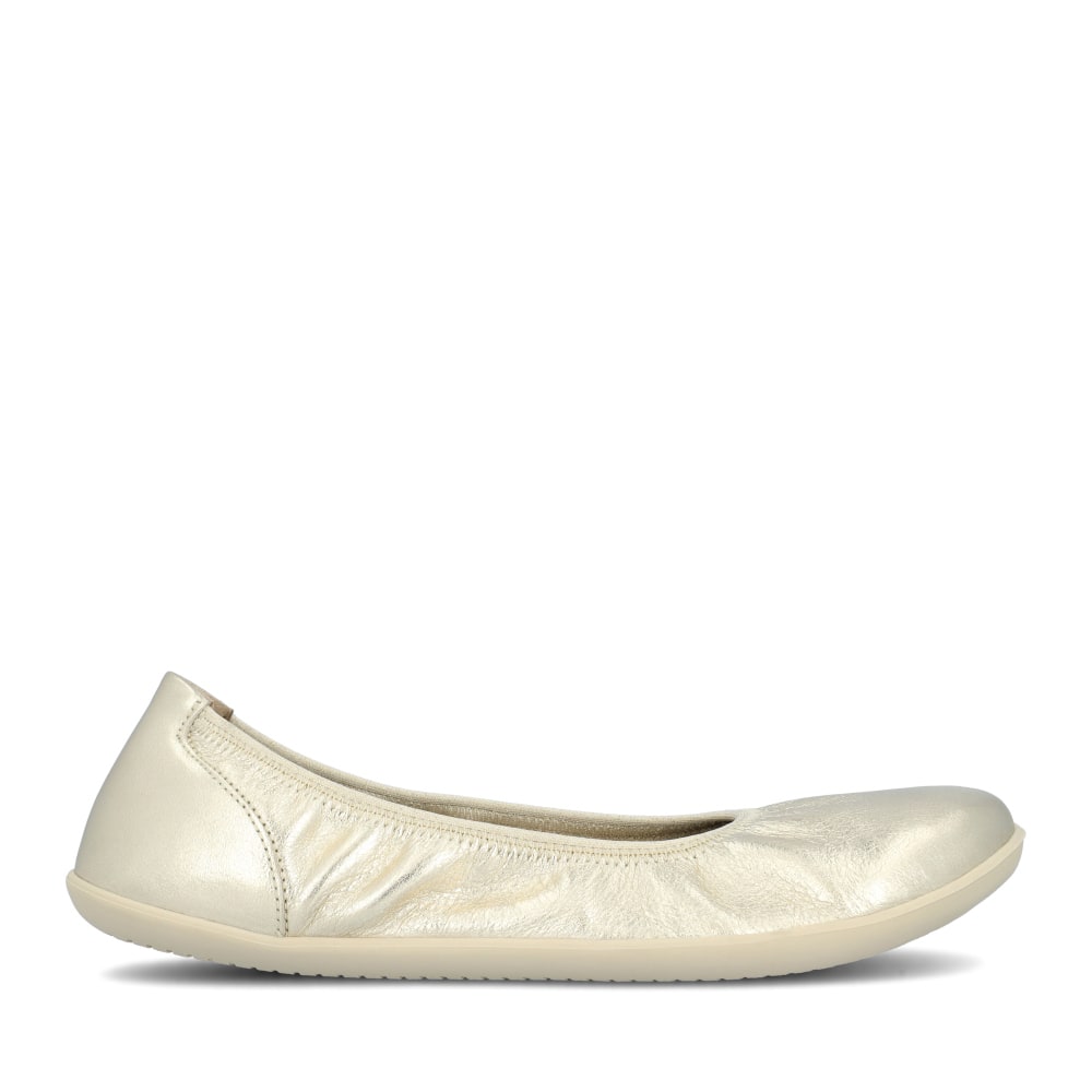 Champagne Groundies Lily 2 Classic ballet flats with an elastic opening. Right shoe is shown facing right against a white background. #color_champagne