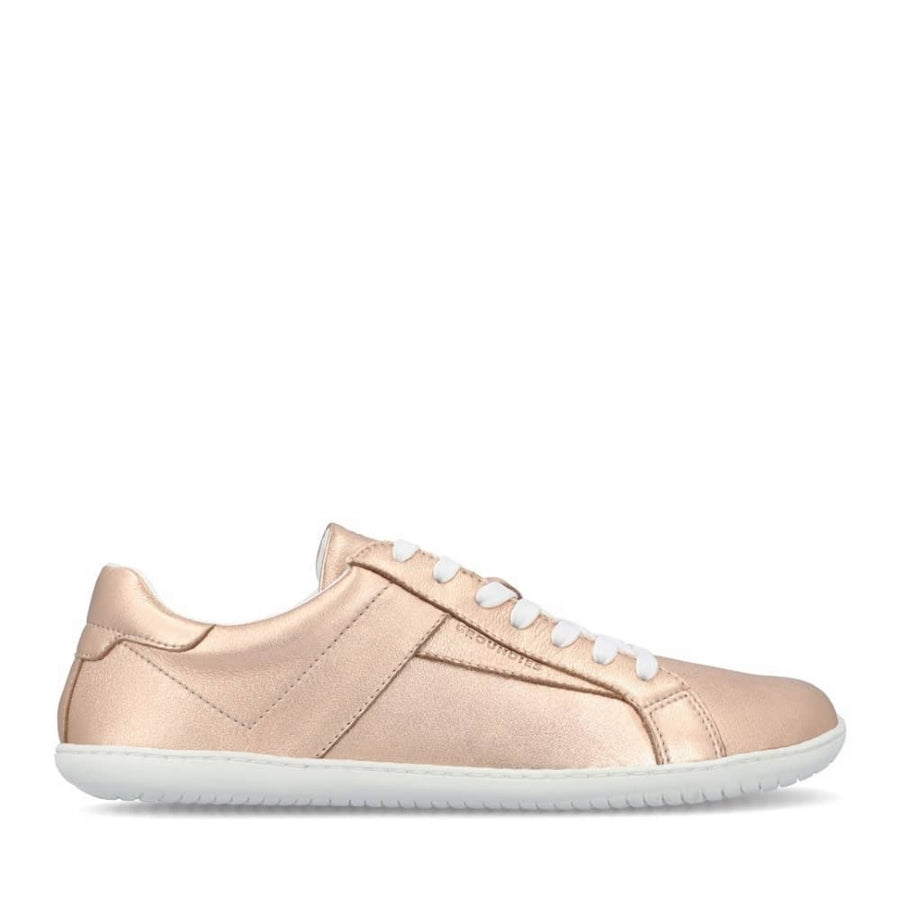 A photo of groundies melbourne shoe in metallic rose gold. Shoe is shown from the right side against a white background. #color_metallic-rose