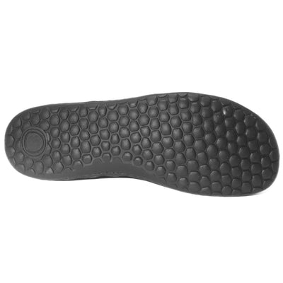 All black Mukishoes felted-wool-lined, leather Chelsea boots with elastic panels on both sides, a pull tab at the back/top of the opening, and a stitched, rubber sole. Right boot sole is shown facing right against a white background. #color_black