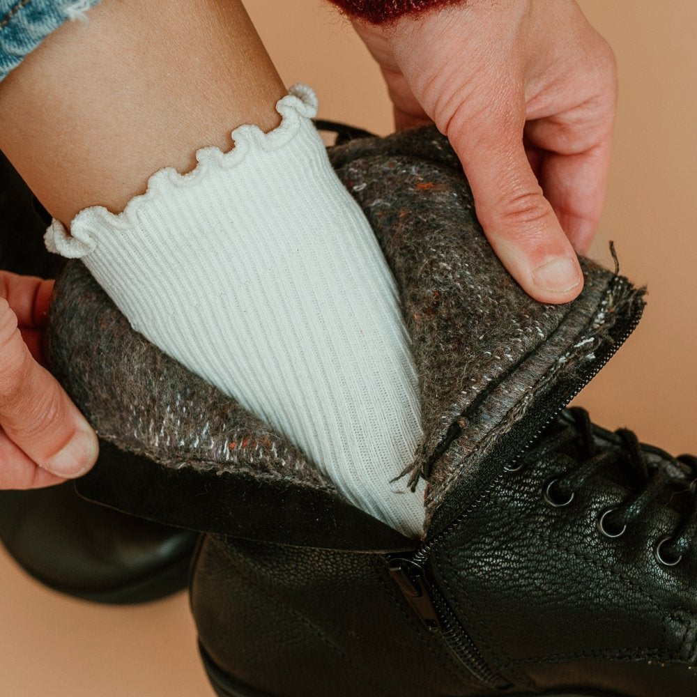 wool lined dress boots Goree : Ladies Leather Wool-Lined Ankle Boot in Black