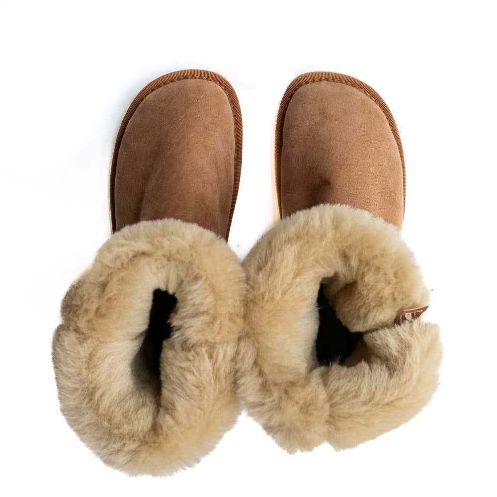 Zeazoo - Barefoot boots YETI Sheepskin made of brown waterproof leather  with laces