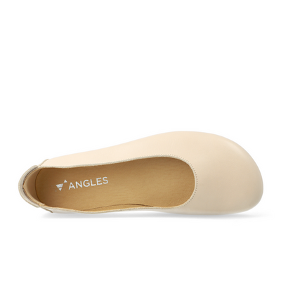 A beige barefoot ballet flat shown from the top side of the left shoe on a white background #color_beige