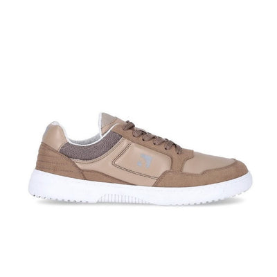 a brown sneaker with a white sole shown from the right side on a white background #color_brown_white