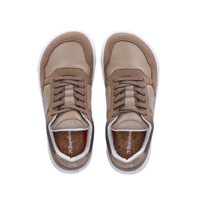 a brown sneaker with a white sole shown from above on a white background #color_brown_white