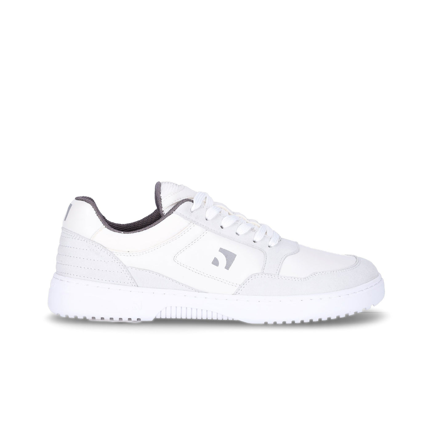 a white and light grey sneaker shown from the right side on a white background. #color_white-light-grey